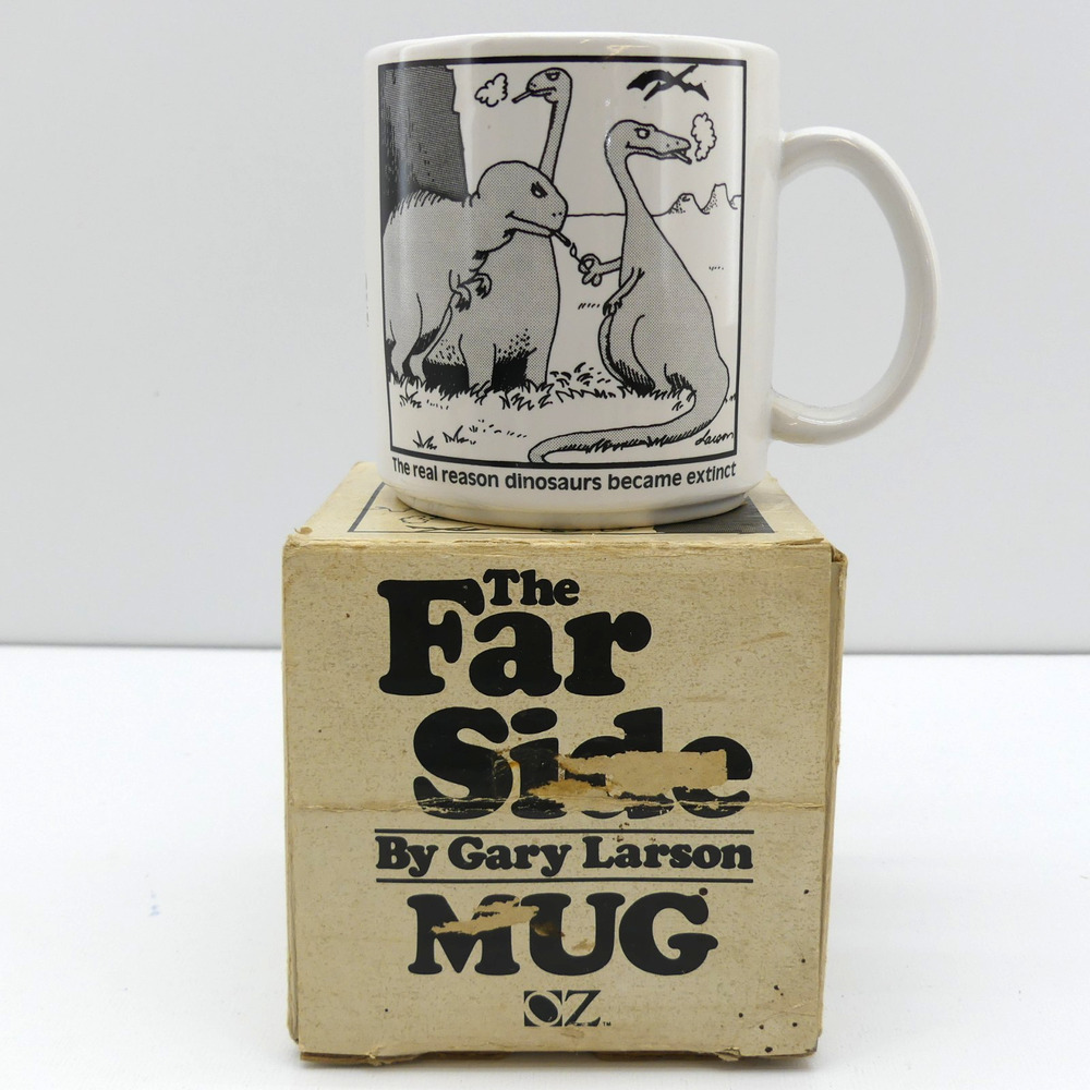 The Far Side Gary Larson Dinosaur Extinct Coffee Mug OZ w/ Original Box Vintage